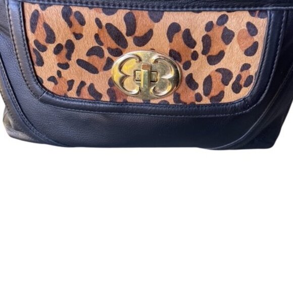 Beautiful Emma Fox Black/Animal Print Genuine Leather Satchel NWOT. - Picture 4 of 7
